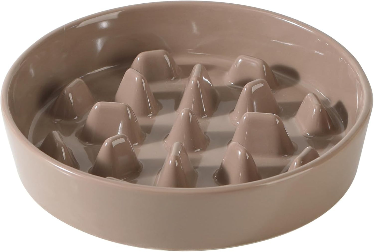 Ceramic 9.5 inch Dog Bowl Slow Feeder, Slow Pet Food Dish for Large Dog, Stop Bloat, Preventing Choking(Single Bowl, Brown Coffee)