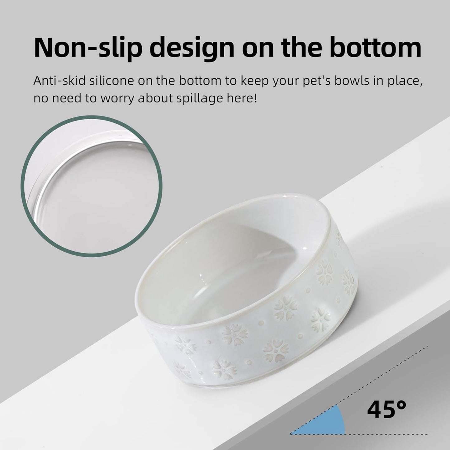 Ceramic 5.1inch Raised Double Bowls Set with Acacia Wood Stand, 2 Heights Elevated, Food & Water Bowls for Puppy, Kitty, Cats(13.5oz, Arctic White)