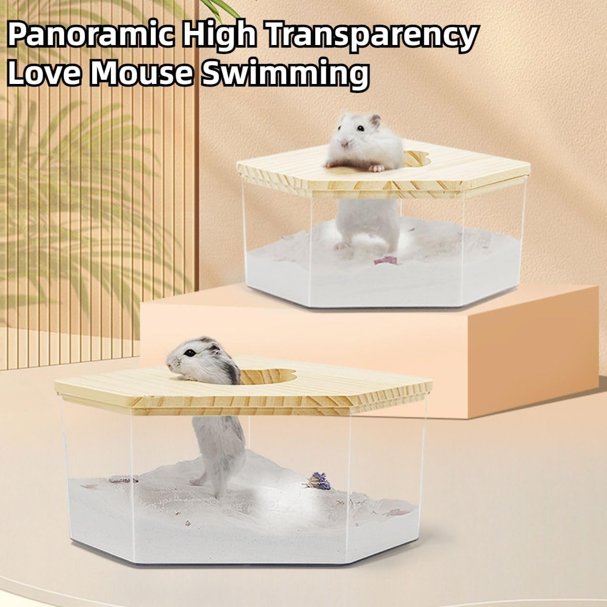 Hamster Sand Bath Box Container, Small Pet Sandbox Lid Design Wooden Sandbox Dust Bath, Transparent Bathroom & Digging Box Acrylic Syrian Hamster Litter Box Small Animal Accessories (D Large)