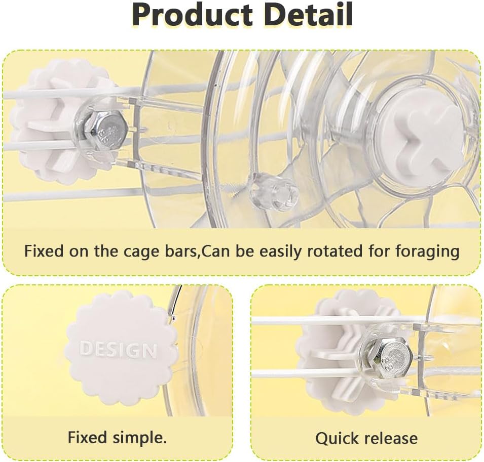 Transparent Rotating Anti Spill Parrot Feeder Bowl Cage Mounted Foraging Toy for Cockatiel Budgies Lovebirds Small Medium Parrots