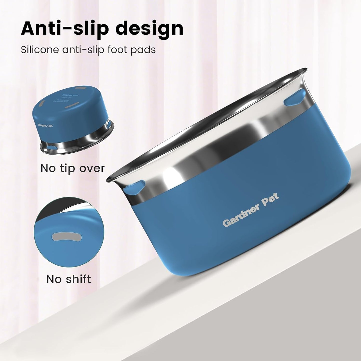 Gardner Pet Dog Bowls 1 Gallon (3.85L) Stainless Steel No Spill Dog Water Bowl, Slow Water Feeder Metal Bowls, Spill Proof Water Dispenser for Large Dogs, Promotes Healthy Hydration