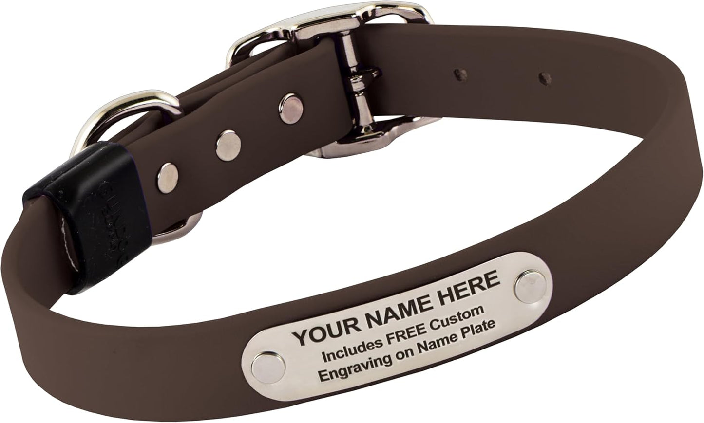 Biothane Custom Dog Collar – Waterproof, Stink-Proof Personalized Collar with Name & Phone Number – Durable, Many Sizes and Colors – Assembled in USA (Chocolate Brown)
