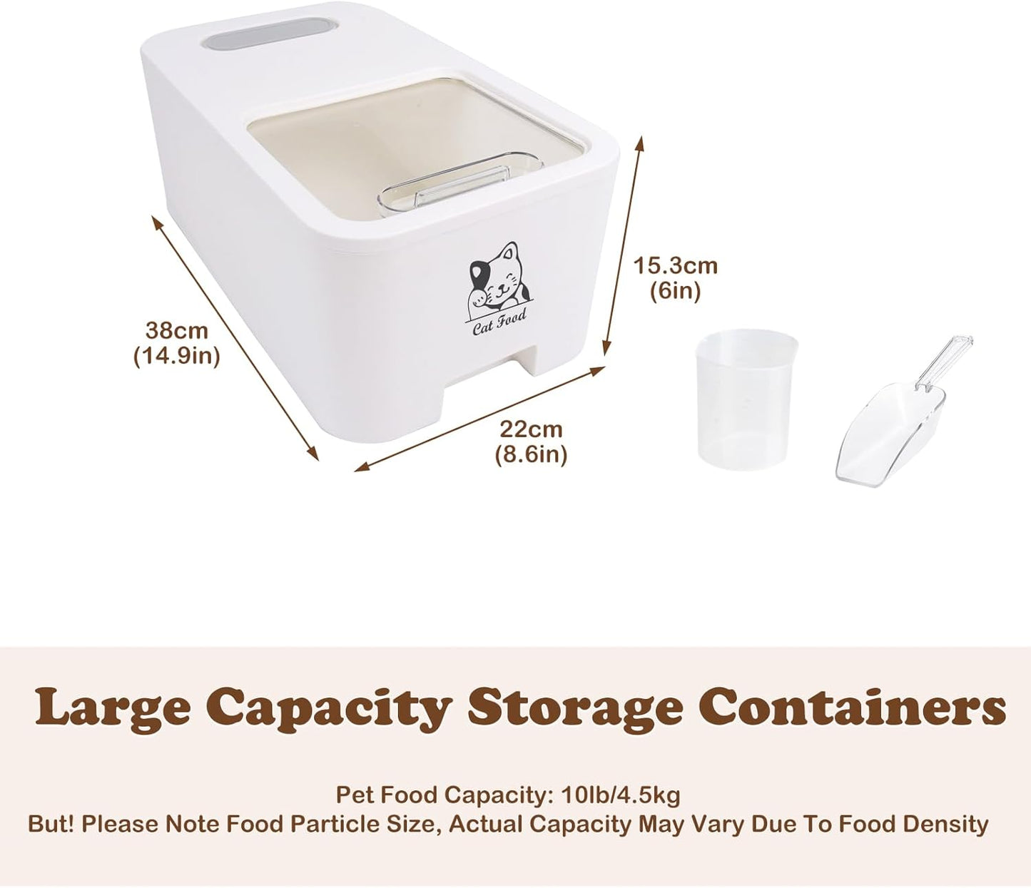 10Lbs Cat Food Storage Container,Pet Food Container with Rolling Wheels & Sliding Lid,BPA Free Plastic Storage Bin For Cat Food Kibble with Measuaring Cups-Rodent proof