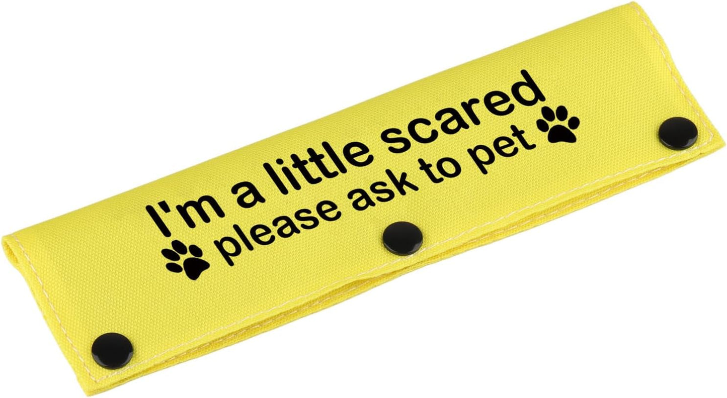 Funny Dog Leash Sleeve I'm a Little Scared Please Ask to pet Leash Wrap Alert Hanging ID Patch Tag Pet Birthday Gift (Little Scared-YE Sleeve)