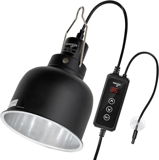 Reptile Light Fixture with Dimming Thermostat, 5.5 Inch Deep Dome Reptile Heat Lamp Fixture with Temperature Controller
