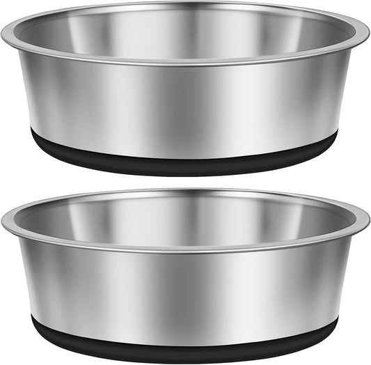 Taglory 8 Cup Stainless Steel Dog Bowls Set of 2 for Food and Water, Silicone Base Anti-Slip, Rust Resistant, Extra Thick Metal Bowls for Medium Dogs, 59oz, Black