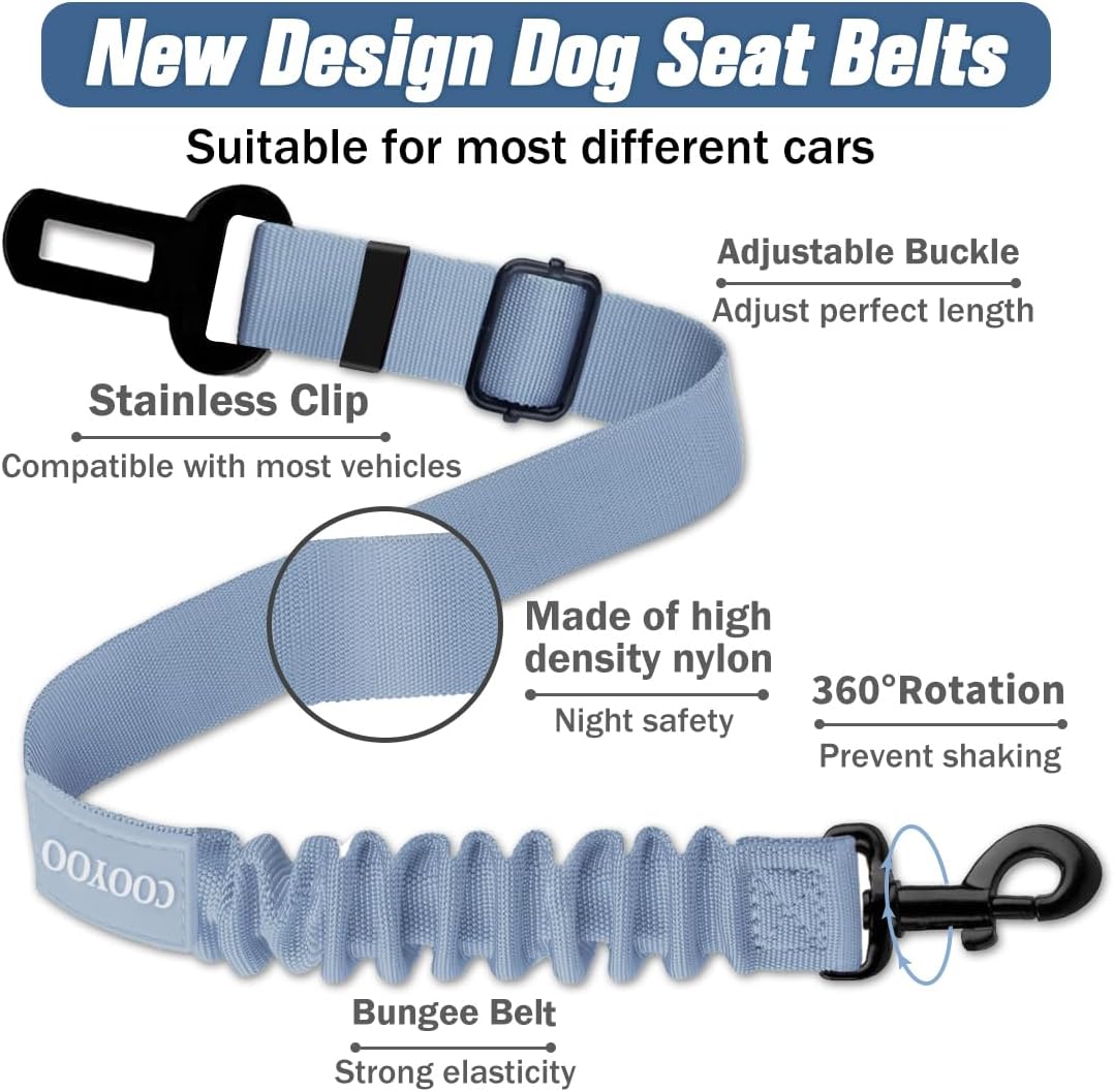 COOYOO Dog Seat Belt,3 Piece Set Retractable Dog Car Adjustable Seatbelts for Vehicle Nylon Pet Safety Heavy Duty & Elastic & Durable Car Harness for Dogs