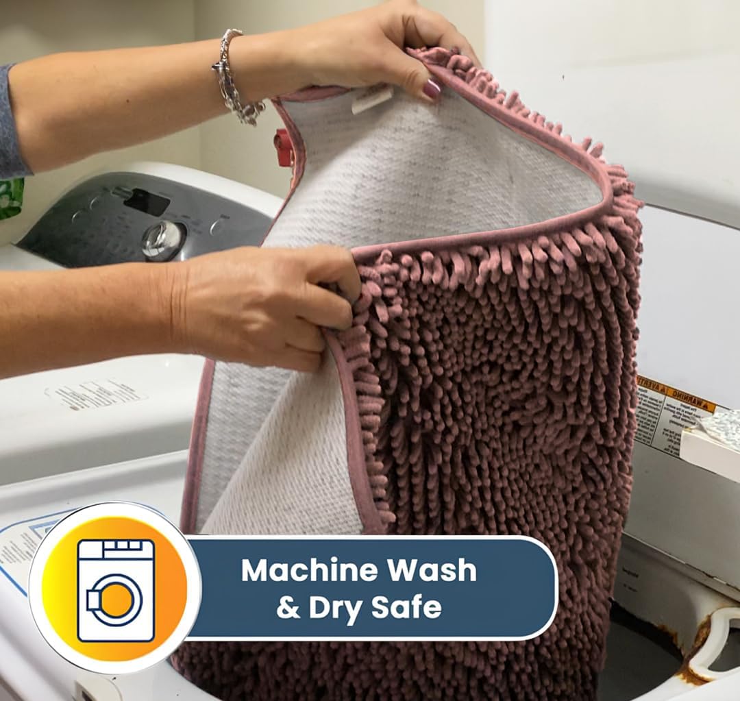 Muddy Mat® Shown on TV – Super Absorbent Door Mat Indoor, Microfiber Quick Dry Chenille Entryway Rug, Non-Slip Front Door Mat, Indoor Mats for Entryway, Machine Washable Pet Rug, Pink 36"x60"