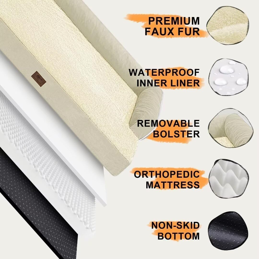Extra Large Dog Bed-Orthopedic Waterproof XL Dog Bed for XLarge Extra Big Dogs - Foam Couch Sofa Washable with Removable Cover-Beige