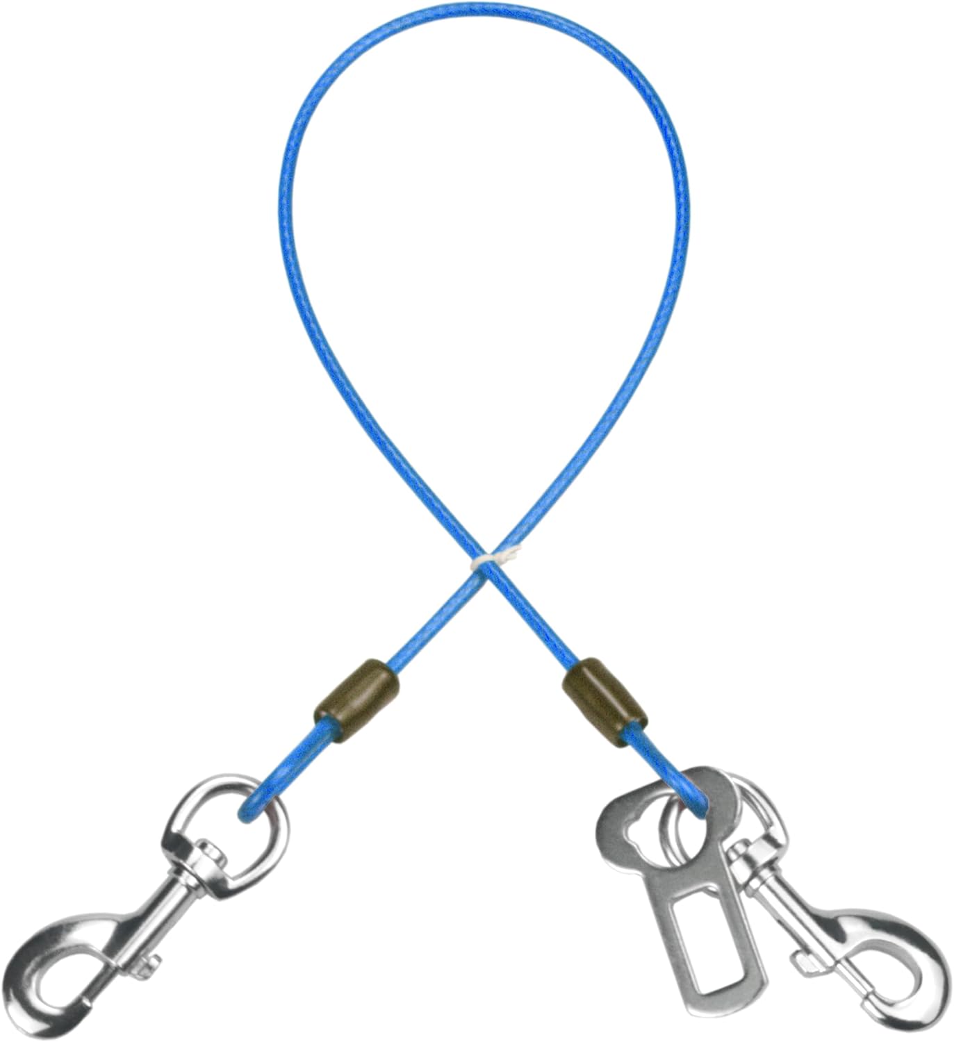 Dog Seat Belt Harness for Car,2pcs Dog Seatbelt of Coated Wire Leash Safety Restraint,No Chew Tether Cable Vehicle Dogs Accessories,Double Clips & Latch (Blue, 24 inch/60 CM)