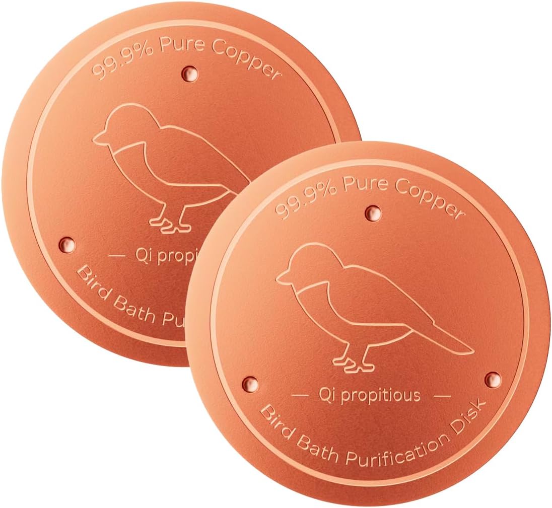Bird Bath Copper Disk – 99.99% Pure Copper Water Cleaner, 1 mm Thick with Stable Triple-Point Support, Safe Natural Solution for Outdoor Birdbaths Bowls, for All-Season Use,Bird,2pcs