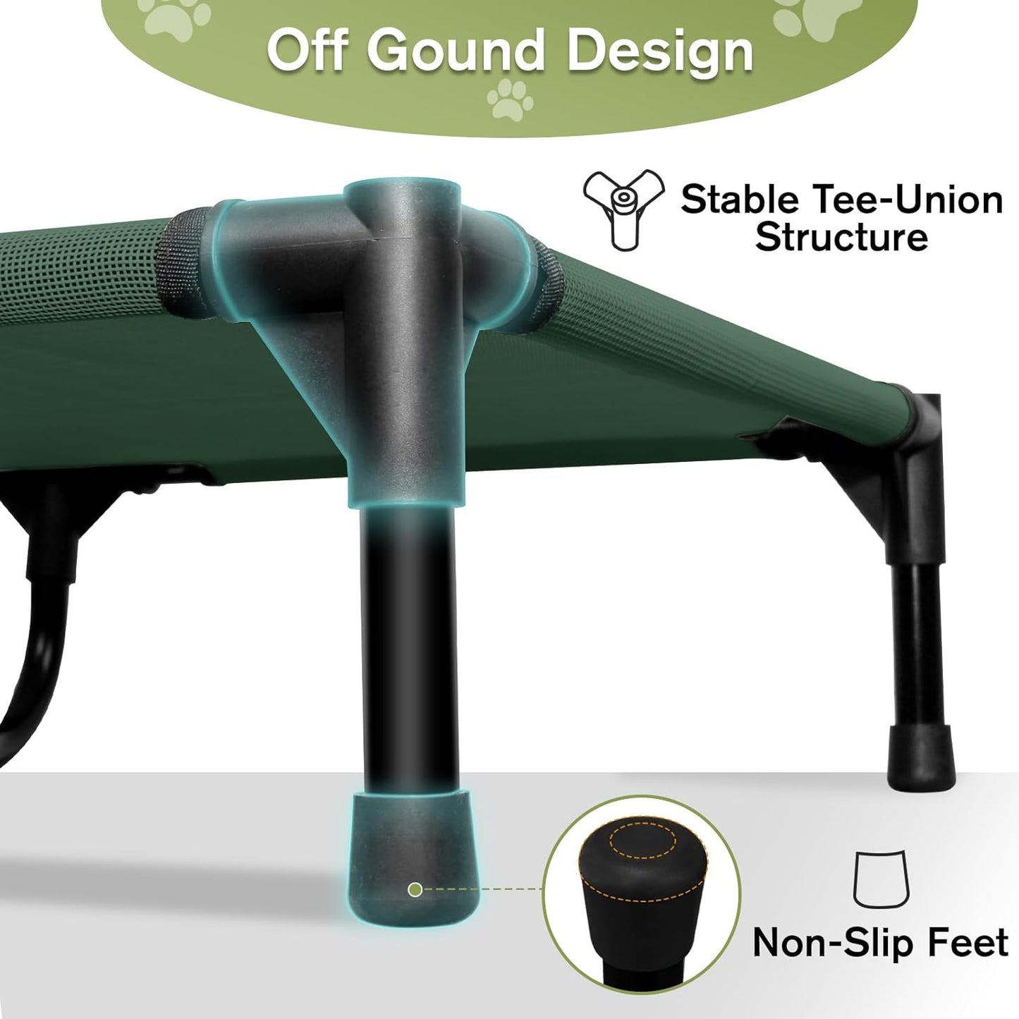 Outdoor Elevated Dog Beds Medium Sized Dog, Cooling Raised Dogs Cots Bed with Breathable Mesh, Portable Lifted Pet Hammock, Non-Slip Feet, Green, M