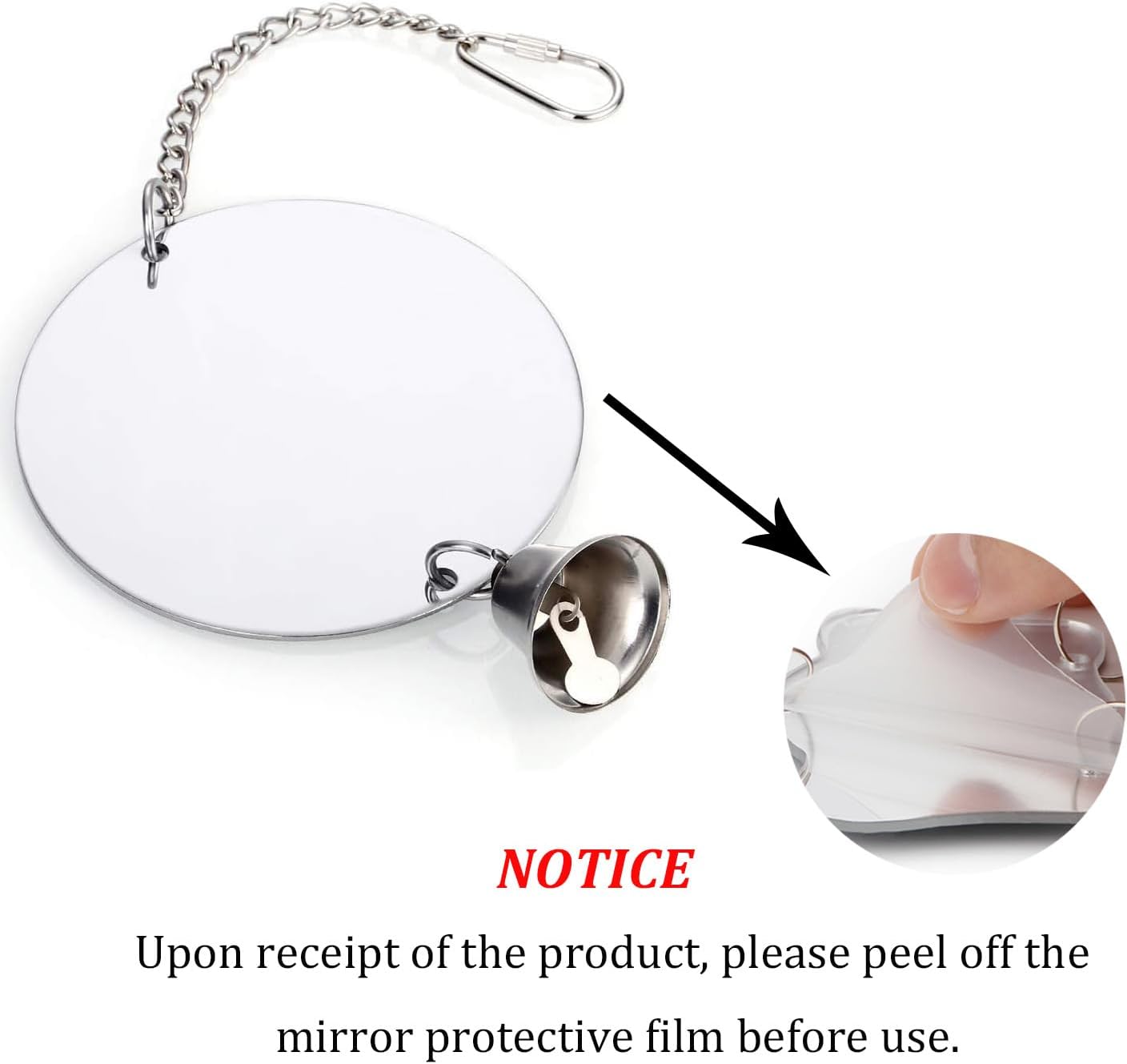 Hypeety Pet Bird Mirror Toy with Bells Hanging Toy for Parakeet Cockatiel Conure Lovebirds Finch Canary Cage Swing Fun Play Toy (Bird Mirror-1 Bell)