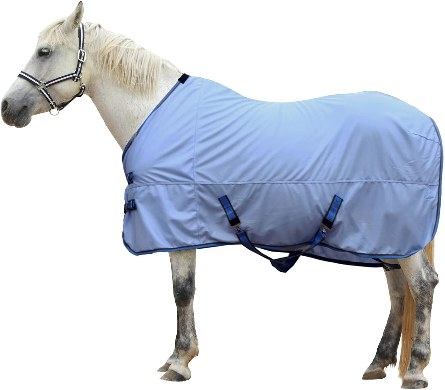 Horse Fly Sheet, Standard Neck Comfy Mesh Fly Sheet for Horses, Equine Summer Sheets UV-Protective Lightblue 78