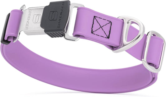 Dogline Biothane Waterproof Dog Collar with Herm Sprenger Black Stainless Steel Quick Release Buckle – Heavy Duty Tactical Durable Collar for Dogs – Comfortable, Safe Pet Collar W 1" L 15-25" Amethyst