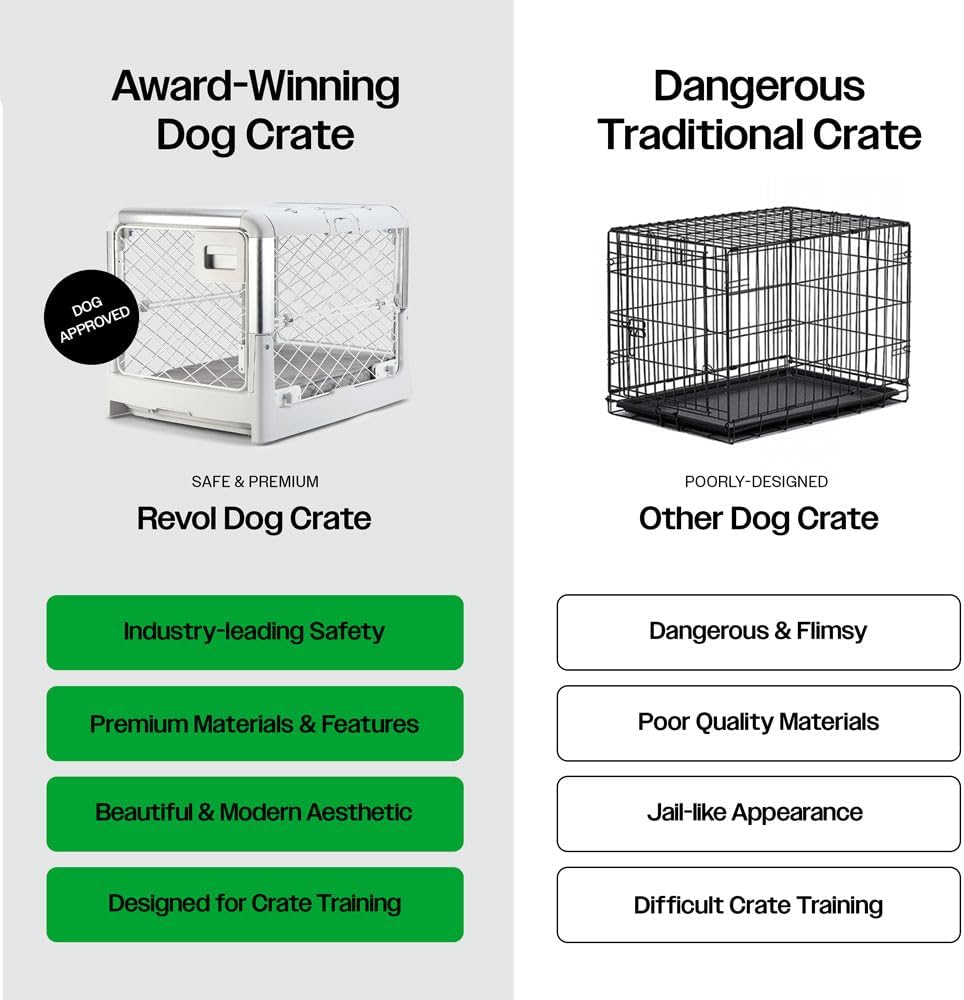 DIGGS Revol Collapsible Dog Crate with Wheels - Premium Portable Dog Crate - Safe, Stylish, and Convenient Indoor Kennel (Ash, Large)