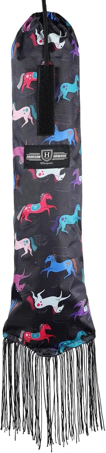 Harrison Howard Smooth Lightweight Adjustable Fastener Nylon Horse Tail Bag with Fringe