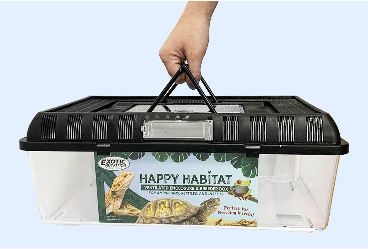 Happy Habitat (Large) - Ventilated Enclosure & Breeder Box - for Live Feeder Insects, Reptiles, Amphibians & Other Small Pets - Durable Plastic Portable Terrarium