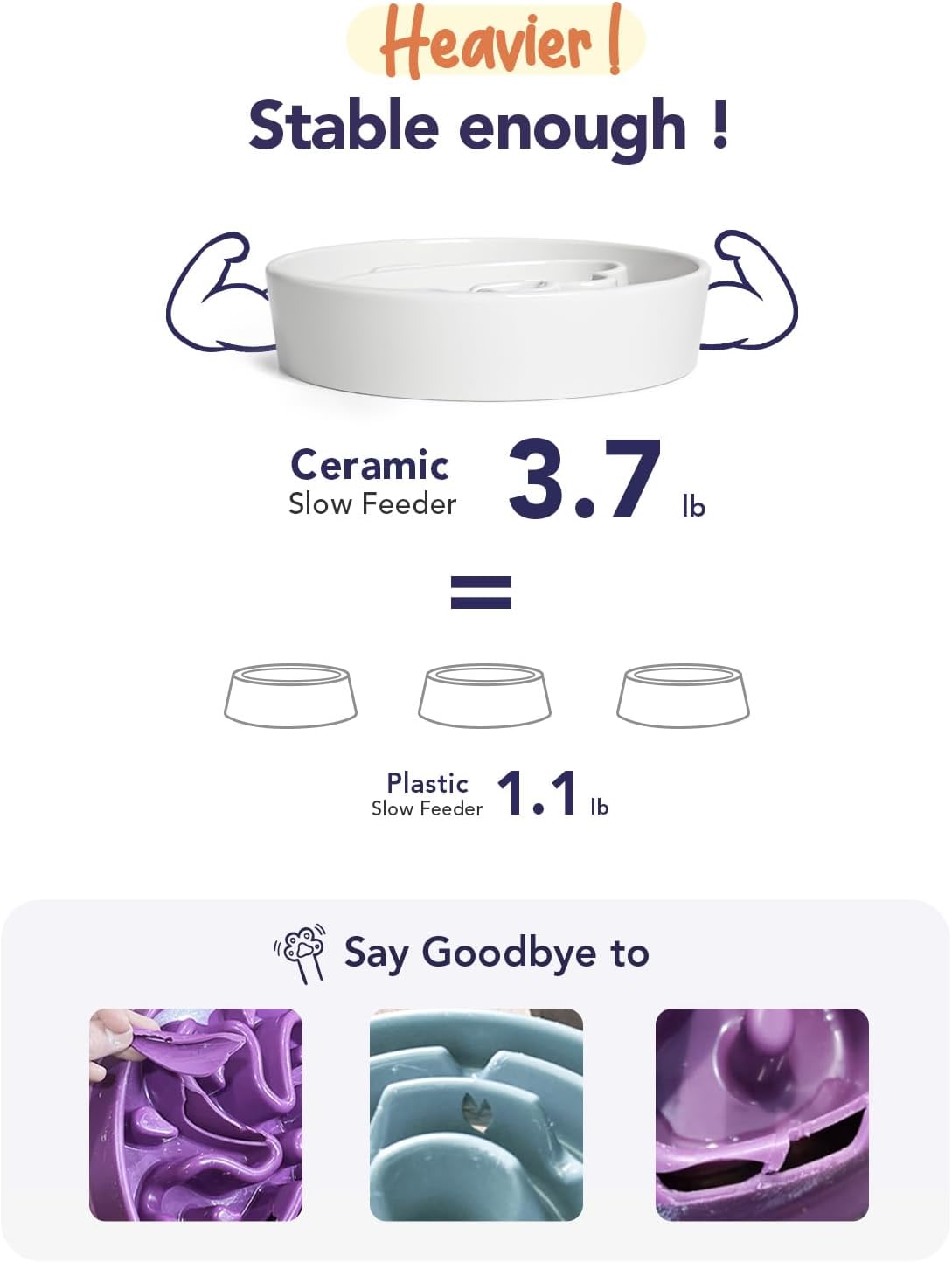 LE TAUCI Slow Feeder Dog Bowls Ceramic,3 Cups Slow Feeding Dog Bowl Medium Large Breed, Pet Bowl for Fast Eaters, Puzzle Pet Dishes, Angle White