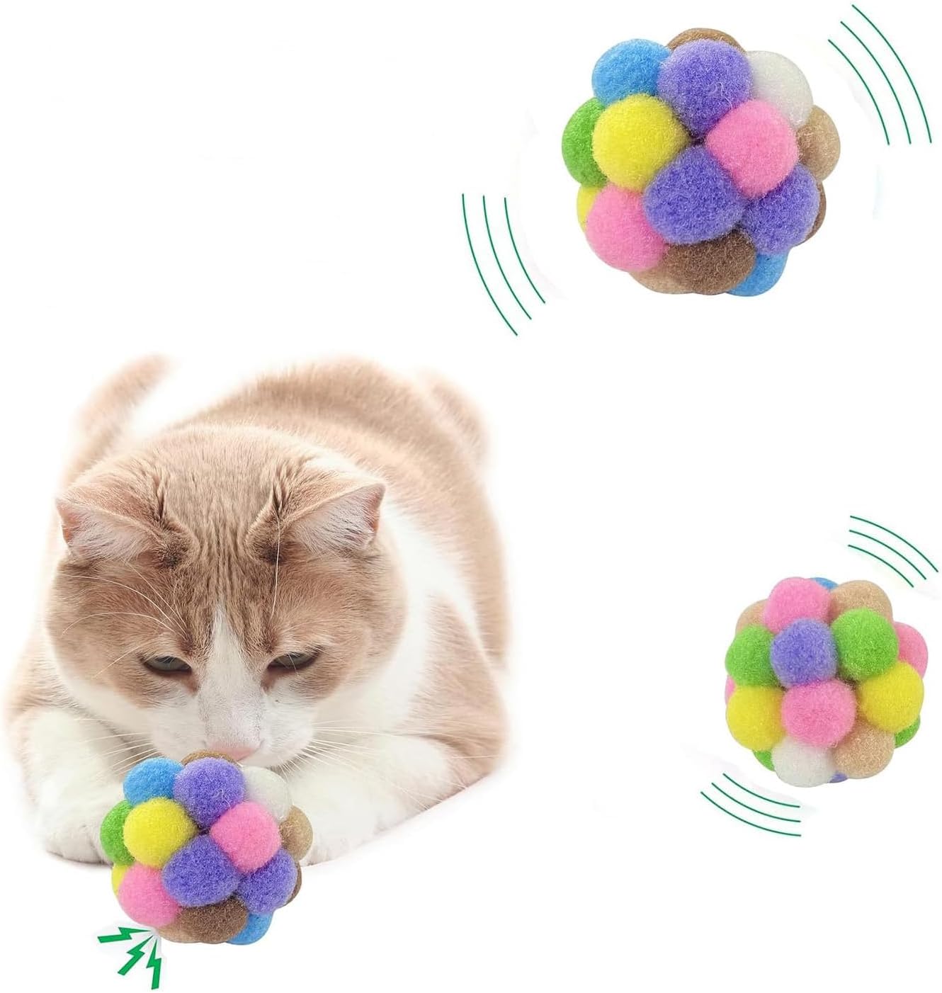 AQSXO 2 Inches Cat Toy Balls with Bell, Colorful Soft Fuzzy Balls, Cat Toys for Indoor 12 Pieces.