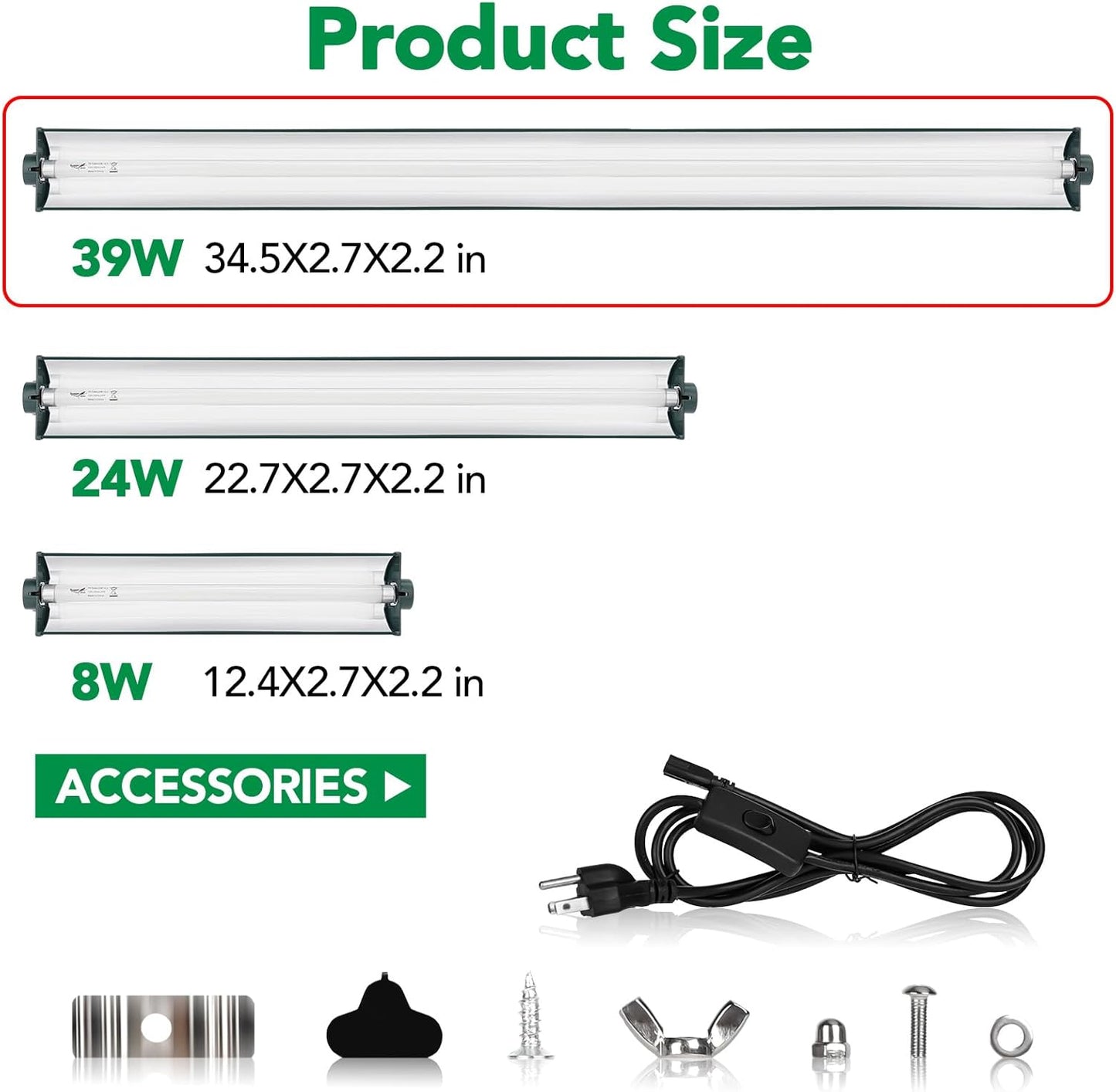 T5 Reptile Light Fixture Green Combo Kit 39W Light Fixture Reptile Terrarium Hood 10.0 UVB Light Bulb Fluorescent Tube Ideal for Tropical and Deserts Such as Bearded Dragon Lizards and Tortoises