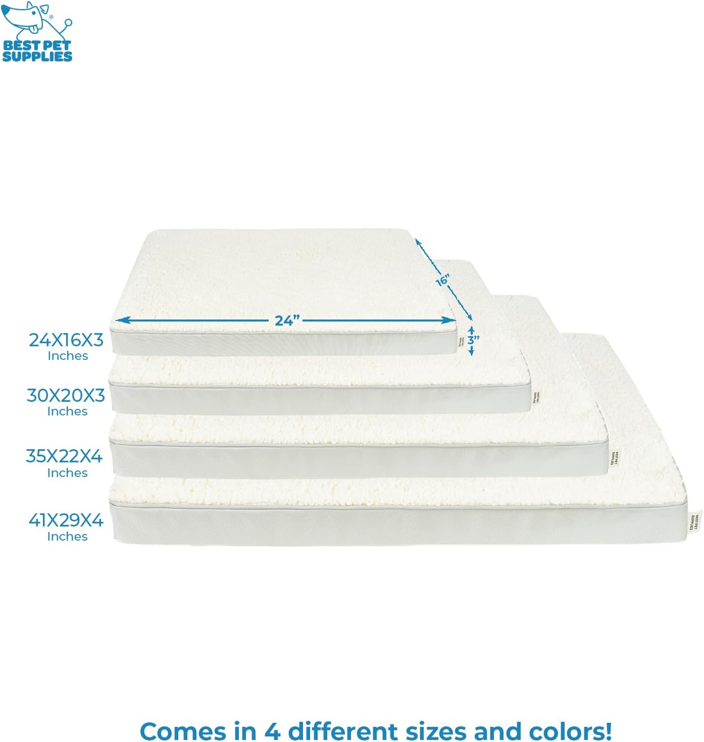 Best Pet Supplies Cute Dog Crate Mat Flat Bed with Waterproof Exterior, Thick Orthopedic Egg Foam Mattress, and Soft Sherpa Fleece Cover for Small, Medium, and Large Breeds - Beige, 24X16X3