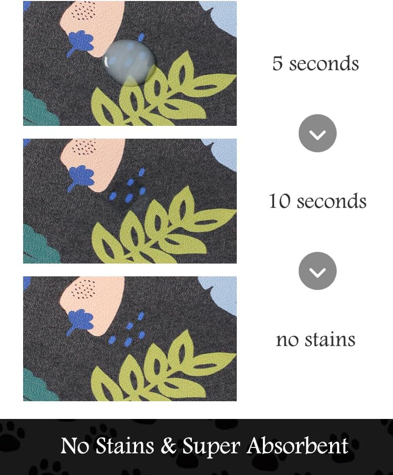 Pet Feeding Mat-Absorbent Dog Mat for Food and Water Bowl-No Stains Quick Dry Water Dispenser Mat-Dog Accessories Pet Supplies-Bowl for Messy Drinkers（DARKFLOWERS,16"x24"