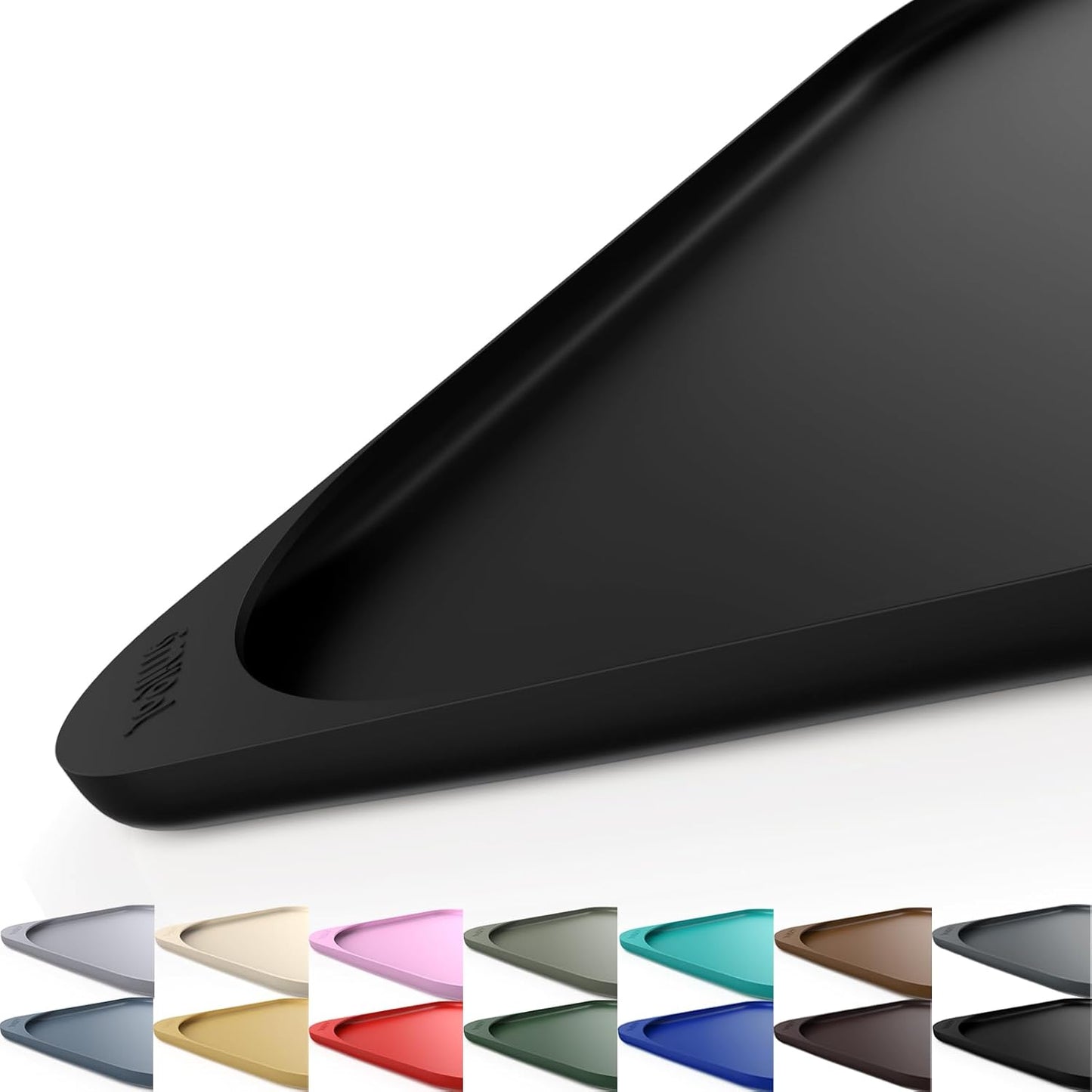 Silicone Pet Feeding Mat with Raised Edge & Residue Collection Pocket for Food and Water, Dog Bowl Mats, Cat Bowls Placemat with High Lip for Floor Waterproof, 22 x 14 x 0.8 Black