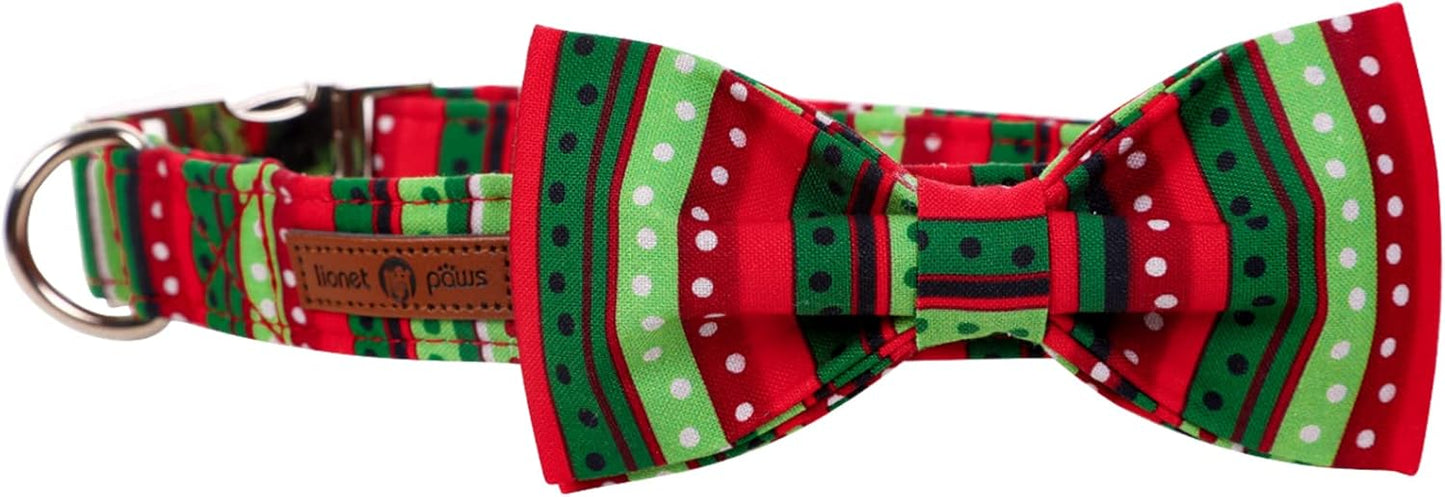 Lionet Paws Christmas Dog Collar with Bowtie, Dog Bowtie Collar with Metal Buckle for Dogs, Adjustable Comfortable Dog Collar Girl Boy Gift, XL, Neck 16-26 in