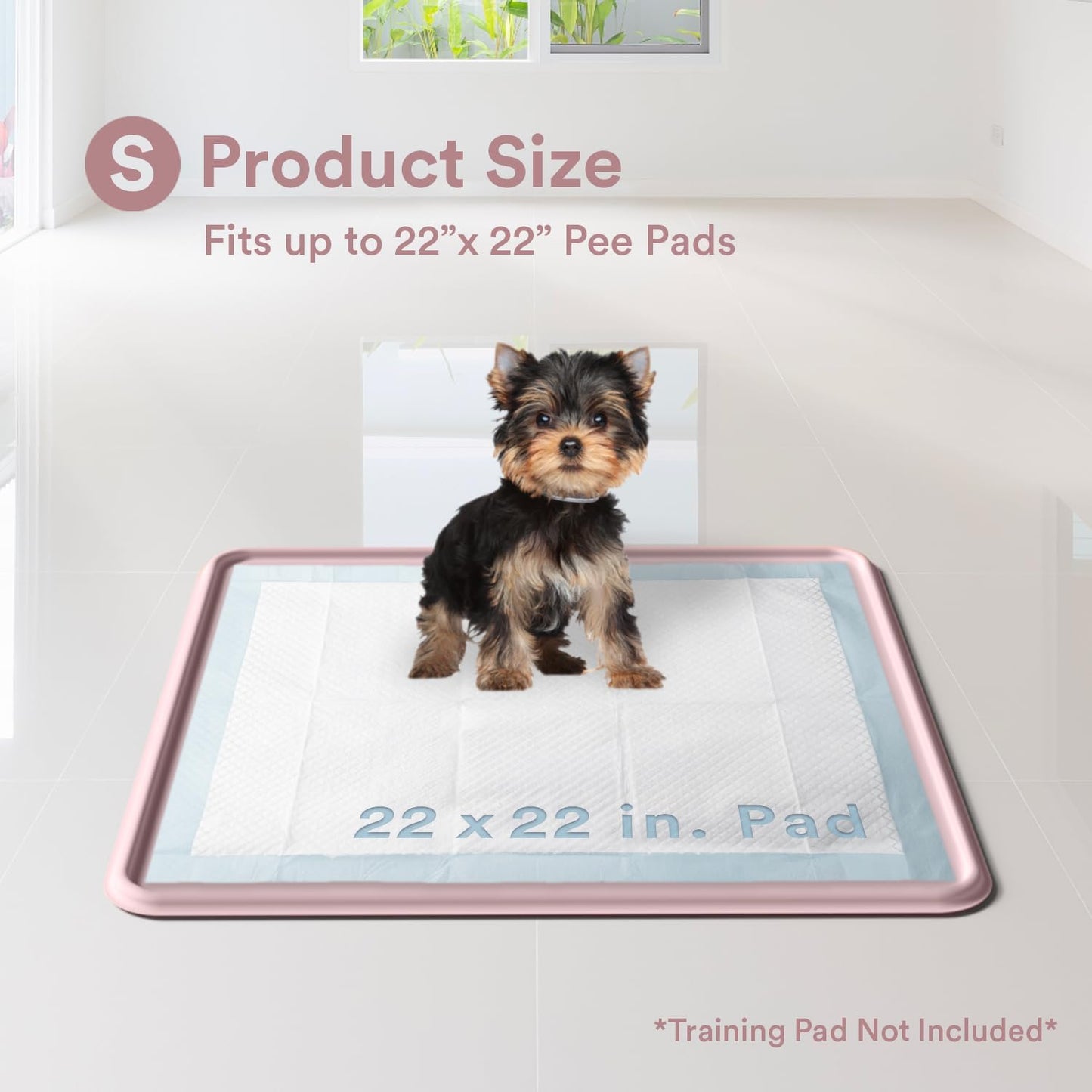 Pee Pad Tray Holder for Dogs - Fits Up to 22 x 22 in. Square Potty Training Pads No Spill Raised Lip High Edge Silicone Mat, Extra Thick and Non-Slip for Indoor Floor Protection (Small, Pink) | eenk