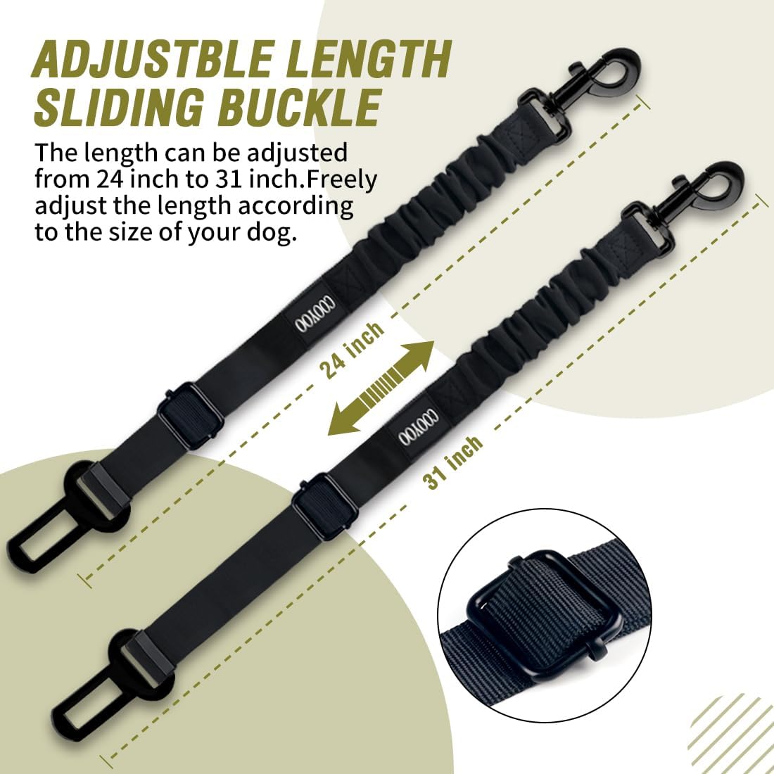 COOYOO Dog Seat Belt,3 Piece Set Retractable Dog Car Adjustable Seatbelts for Vehicle Nylon Pet Safety Heavy Duty & Elastic & Durable Car Harness for Dogs