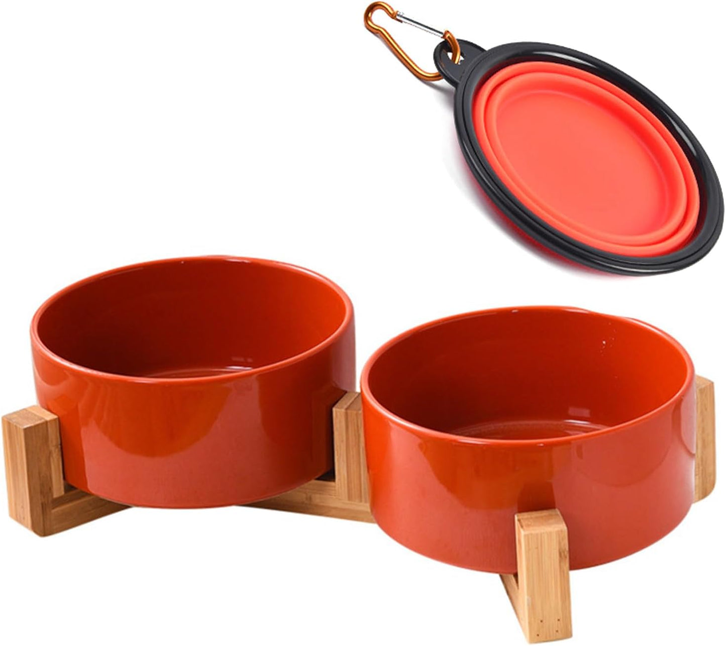 Petygooing Ceramic Cat Dog Bowl Set with Stand,Pet Food and Water Dishes,Medium Dog Bowls Anti -Slip Set of 2 Cat Dish Pet Food Bowls- Small Medium Size Pet (28OZ/6.1 in) Rust Red