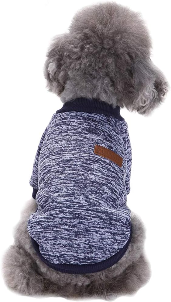 Jecikelon Dog Clothes Dogs Sweater Soft Puppies Clothing Winter Puppy Sweaters Warm Outfit for Dogs Small XXS XS Cat Apparel (Navy Blue, L)