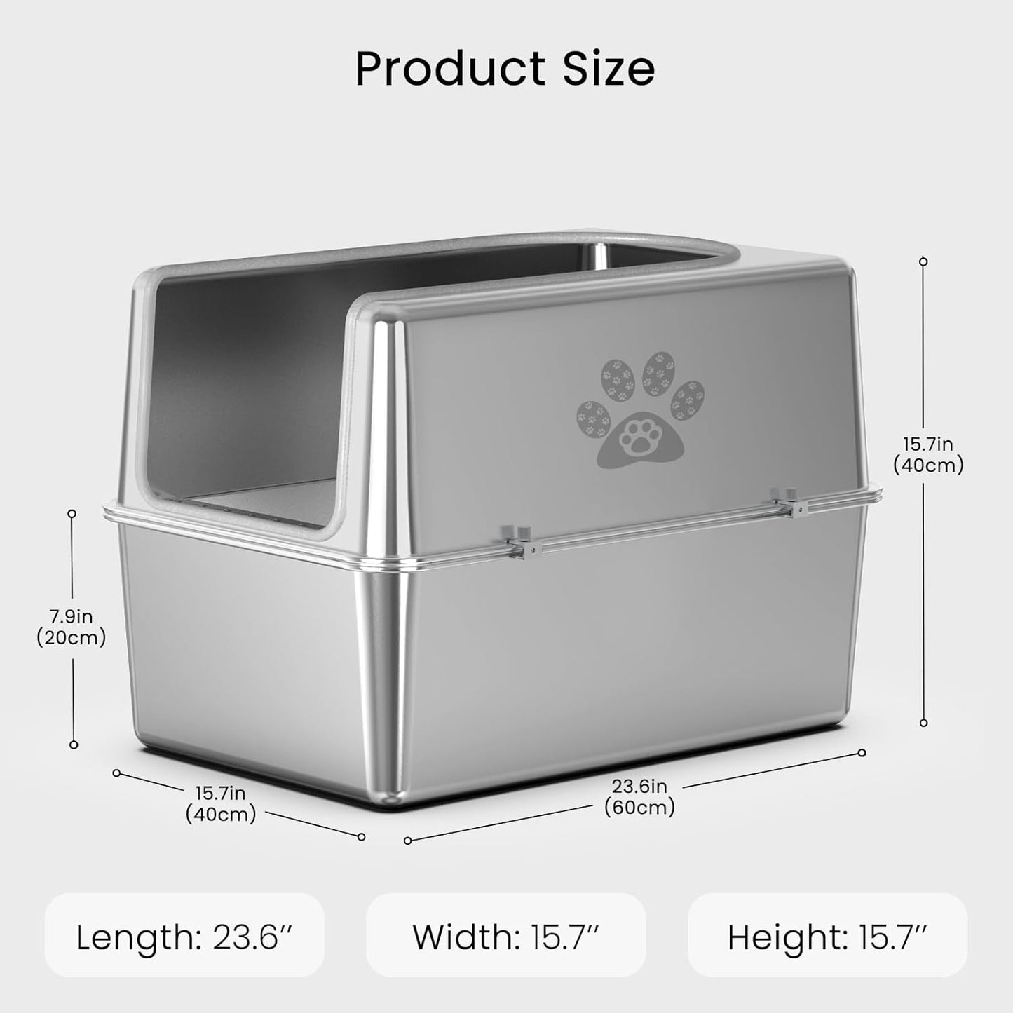 Enclosed Stainless Steel Cat Litter Box with Lid, XL Metal Litter Box for Big Cats, Extra Large Cat Toilet with High Side, Non-Stick, Anti-Leakage, Odorless, with Cats Litter Mat & Litter Scoop