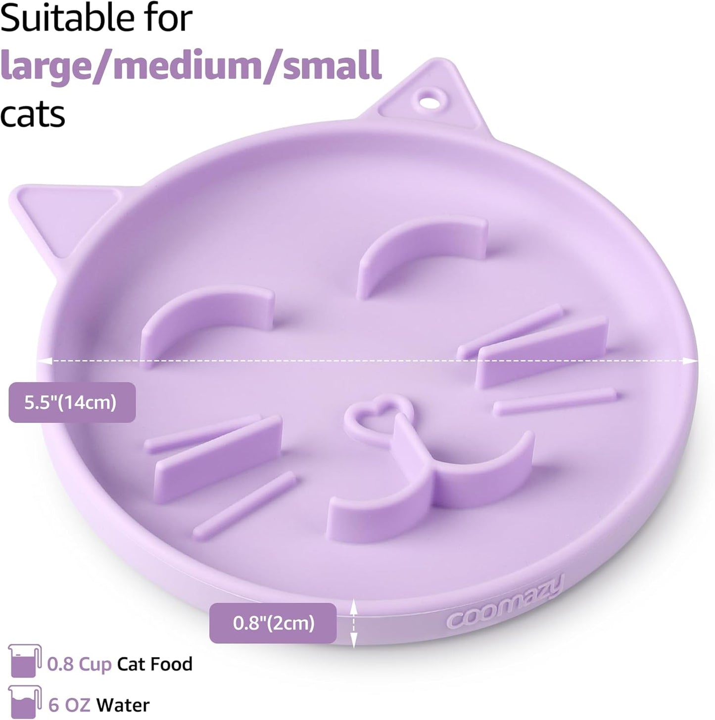 Coomazy Silicone Slow Feeder Dog Cat Bowls, Interactive Puzzle Toy for Pets Dry/Wet Food Training, Keeps Dogs Cats Busy, Prevents Puppy Kitty Overeating (Purple, 0.8 Cup)
