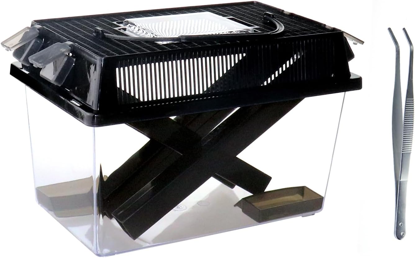 NANEEZOO Cricket Keeper, Equipped with Water & Food Feeding Dish, High Transparency Cricket Pen with Dispenser Tubes, Insect Keeper for Gecko Snake Lizards Reptiles (Large)