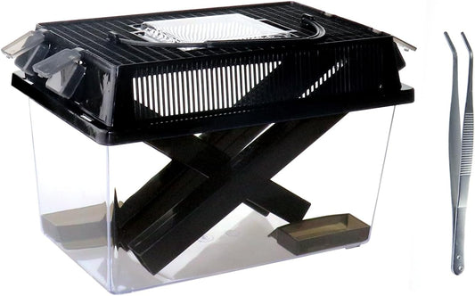 NANEEZOO Cricket Keeper, Equipped with Water & Food Feeding Dish, High Transparency Cricket Pen with Dispenser Tubes, Insect Keeper for Gecko Snake Lizards Reptiles (Large)