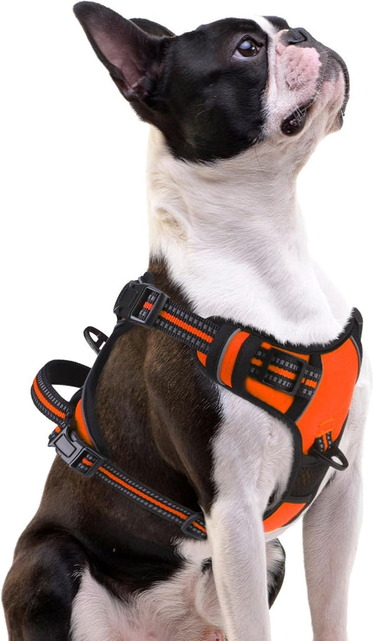 PUPTECK No Pull Dog Harness Small Sized, Adjustable Reflective Dog Harness with Handle Easy Control, Comfortable Soft Padded Pet Vest Harness for Small Dogs, Orange S