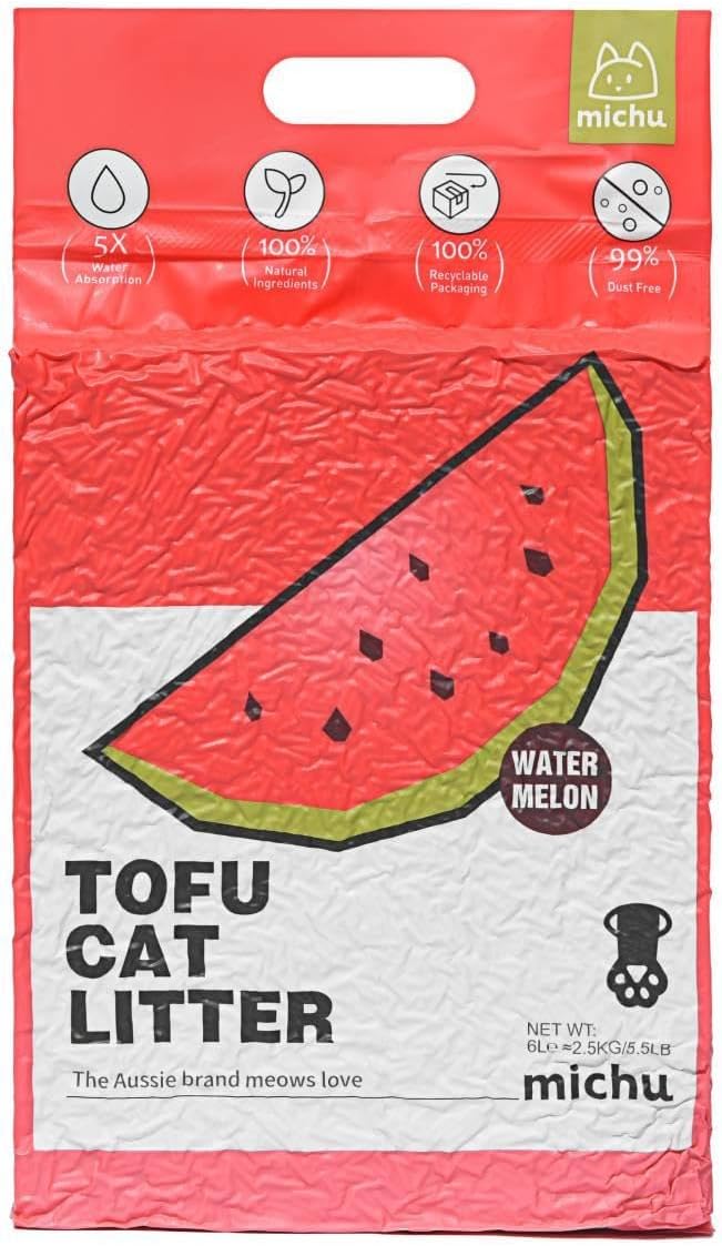 Tofu Cat Litter Natural Clumping Tofu Cat Litter, Fast Clumping and Easily Scoop-able 5.5lb/88oz 5 Scents - Watermelon, 2 Pack