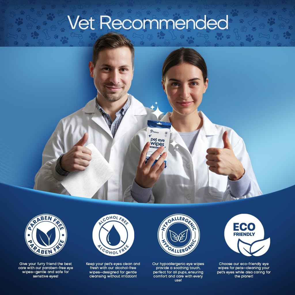 Pet Eye Wipes for Dogs | 3X Larger Unscented Hypoallergenic Gentle Eye Cleaner Wipes for Dogs & Cats | Pet Tear Stain Remover Wipes | 60 Count