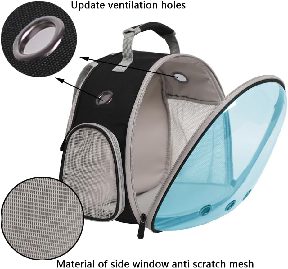 Guinea Pig Carrier, Guinea Pig Backpack with Clear Bubble Window (Black-Blue, Backpack)