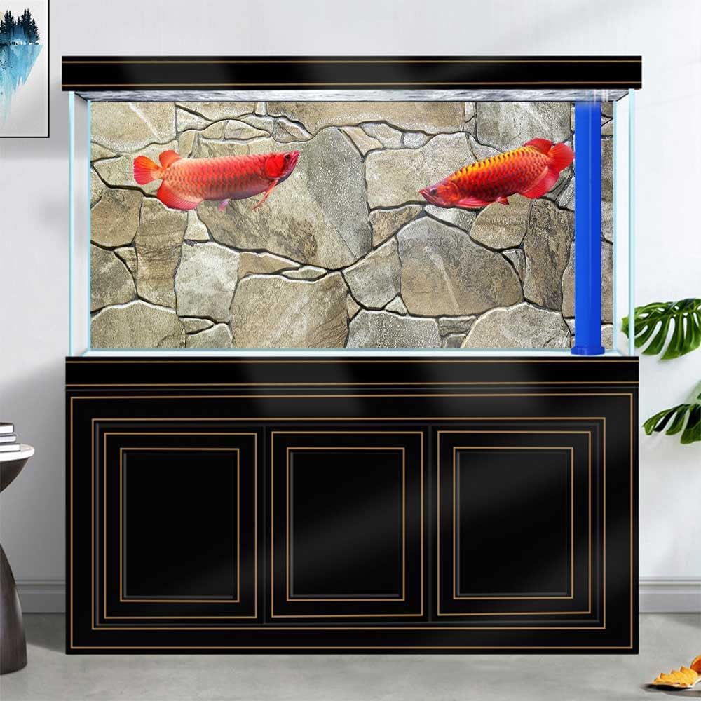 24X16IN Marble Aquarium Background, Art Marble Aquarium Background, Natural Marble Glass Terrarium Background with 8 EVA Double-Sided Tape