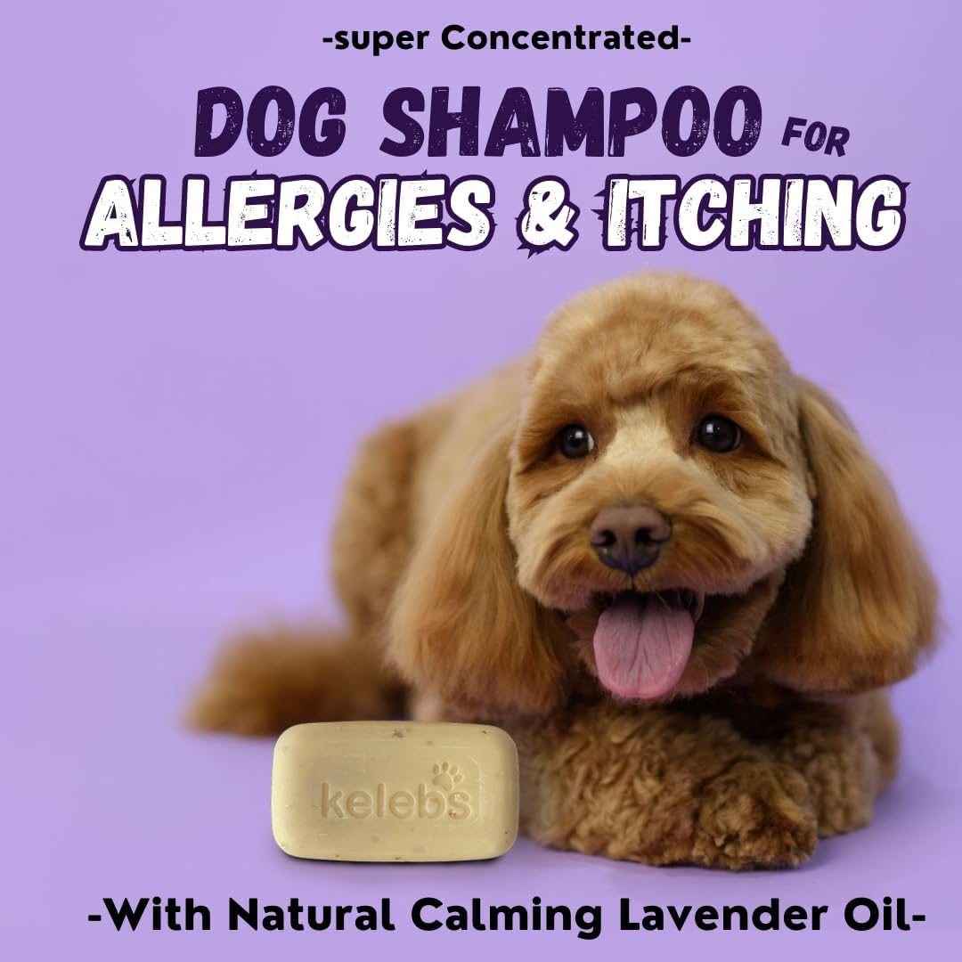 Kelebs Dog Shampoo | Allergies and itching | Dog Shampoo for Sensitive Skin | All Natural Dog Soap Bar with Lavender Oil & Oatmeal | No Plastic Vegan | 3PCS
