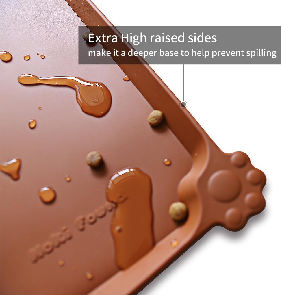 Hoki Found Large Silicone Non Slip Pet Feeding Mats - Waterproof Dog Cat Bowl Mats - Caramel