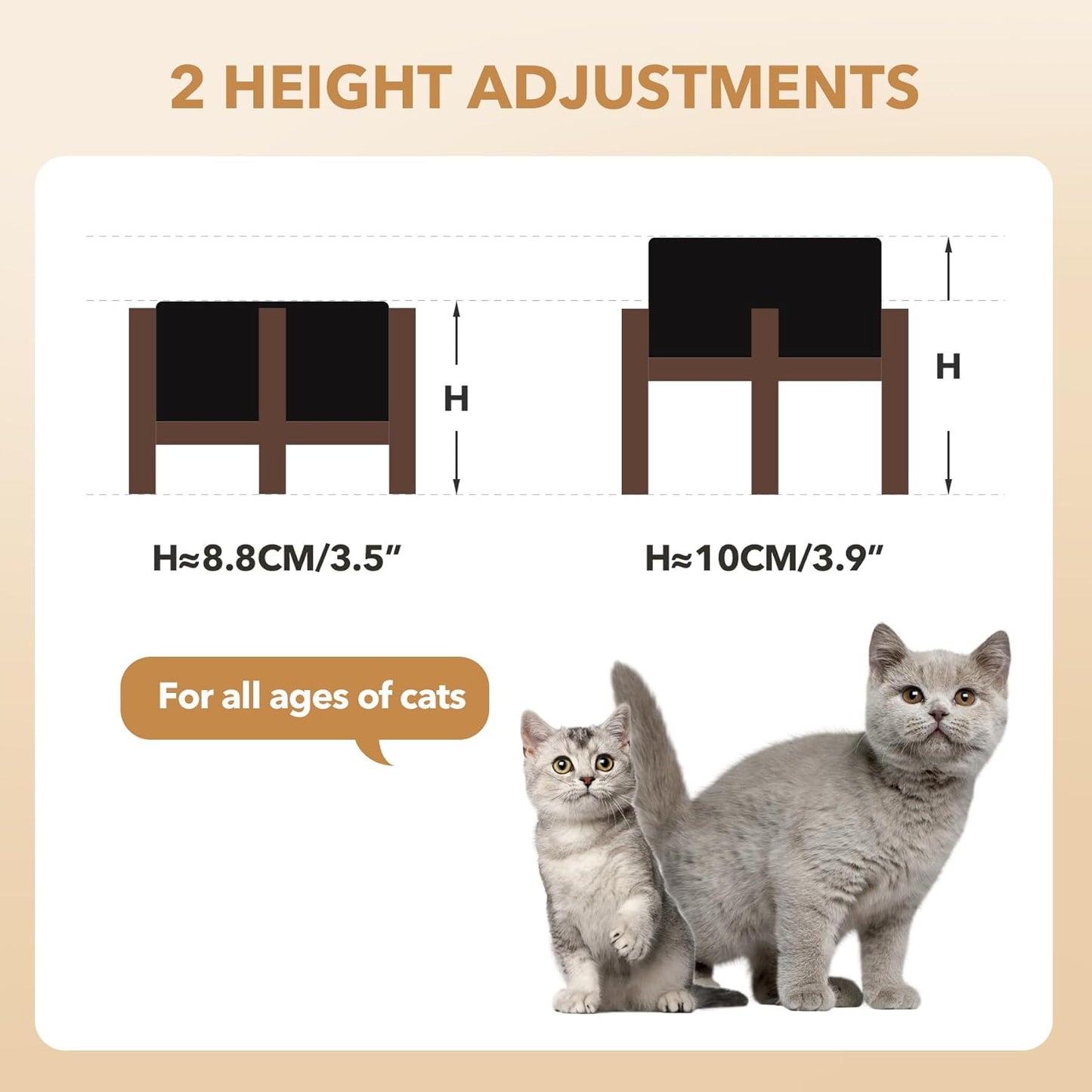 Ceramic 5.1inch Raised Dog and Cat Bowl Set, 2 Heights Elevated Wooden Stand for Puppy, Kitty, Cats, Weighted Pet Food and Water Dishes(5.1'',13.5oz, Starry Sky)