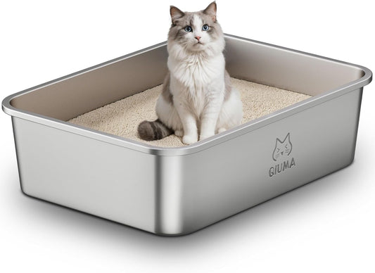 Extra Large Stainless Steel Cat Litter Box, 27.5" L×19.6" W×7.8" H, XXL Metal Kitty Litter Pan with High Sides, Odor-Free, Non-Stick, Easy to Clean, Ideal for Big Cats & Multi-Cat