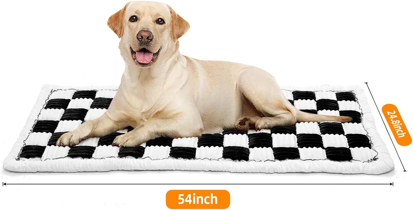 Dog Car Seat Cover for Back Seat, Plaid Backseat Pet Bed Mat, Non-Slip Travel Dog Bed for Backseat Extenders, 24.8" x 54", Black and White