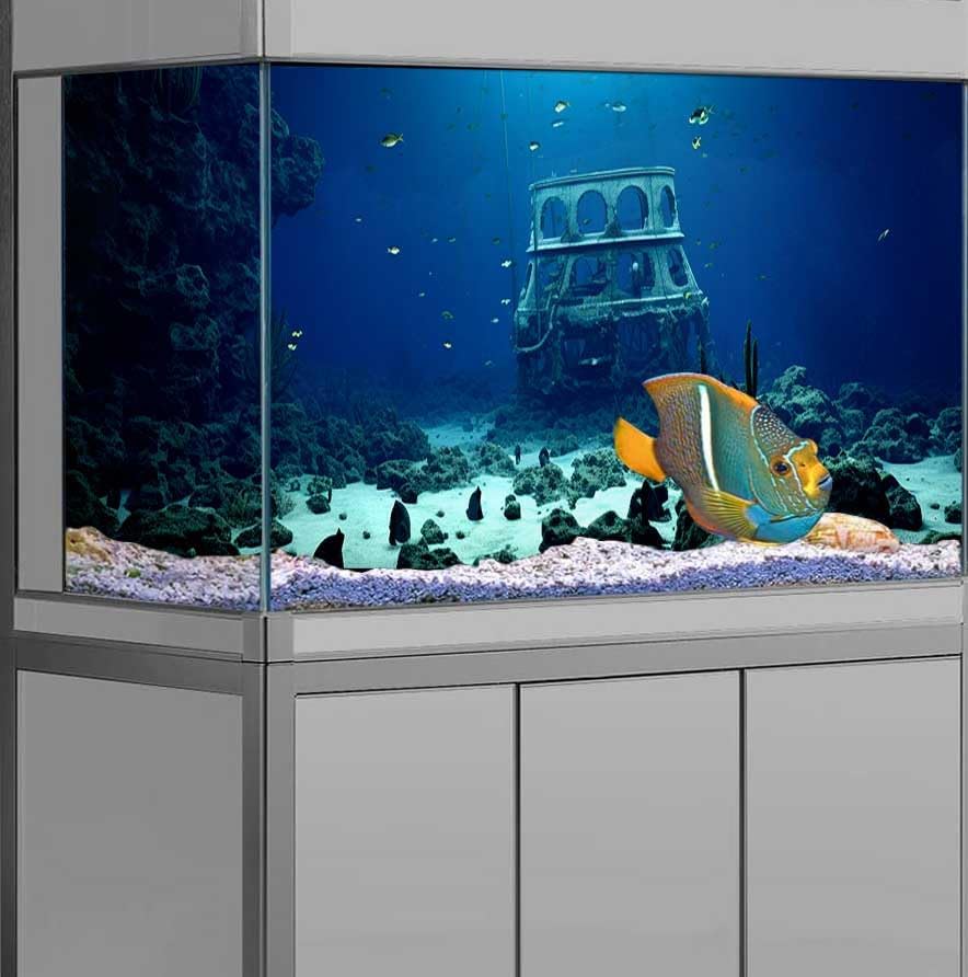 30X12IN Natural Underwater Aquarium Background, Pictures 3D Fish Reef Fish Tank Decoration Background, with 8 EVA Double-Sided Tape