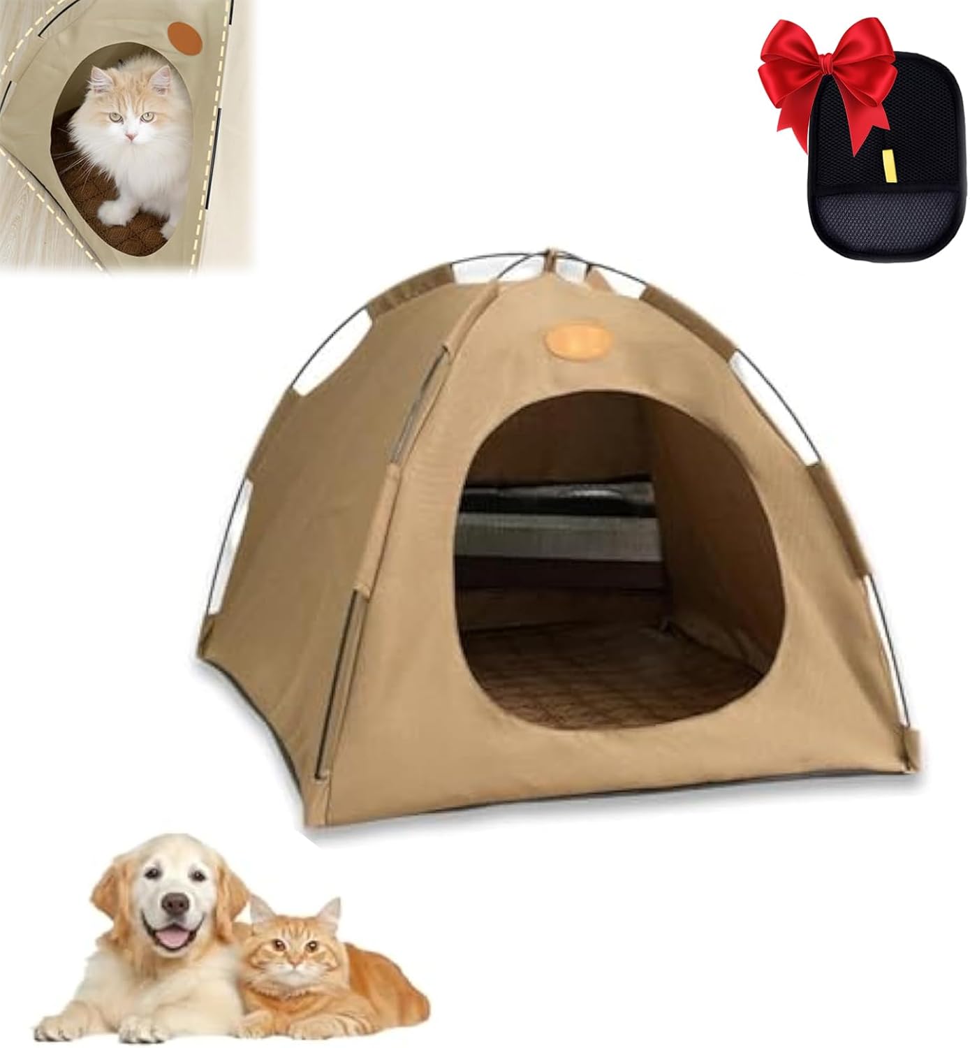 BreezyDen Pop-Up Pet Tent – Portable Indoor/Outdoor Cat Tent, Waterproof Pet Hideaway for Cats & Small Dogs with Mesh Window, Anti-Slip Base & Washable Design (Coffee, L (15 catties Kitten))