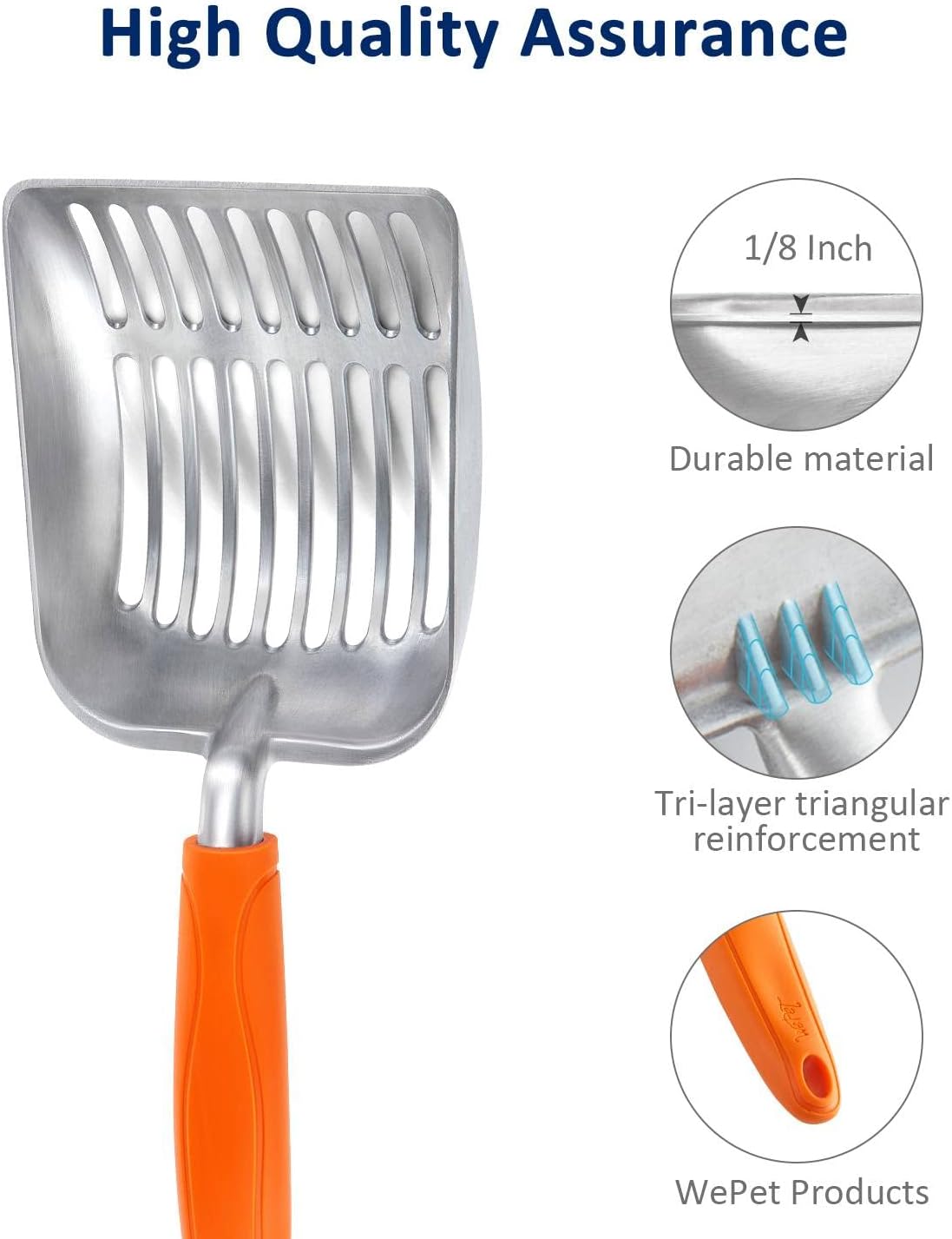 WePet Cat Litter Scoop, Aluminum Alloy Sifter, Kitty Metal Scooper, Deep Shovel, Long Handle, Poop Sifting, Kitten Pooper Lifter, Durable, Heavy Duty, for Litter Box